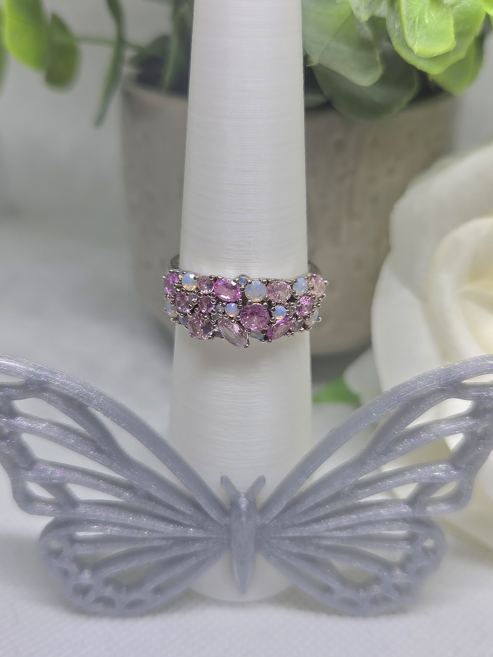 BP Multi-Stone Three Row Band On Rhodium Plating